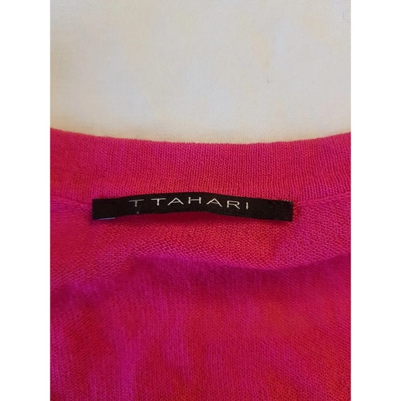T Tahari Womens Pink Barbiecore Blouse Top Size XS Fuchsia Pink Twist Hem Front - Picture 7 of 13